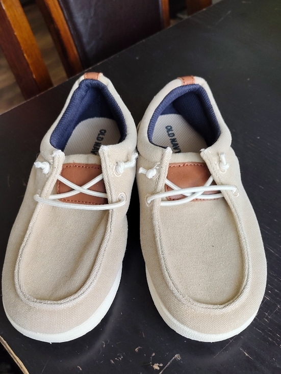 Old Navy Other - Old Navy Beige Canvas Boat Shoes with Navy Lining and Tan Trim